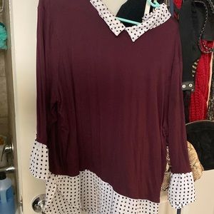 Women’s layered Burgandy with Black poka dots Blouse